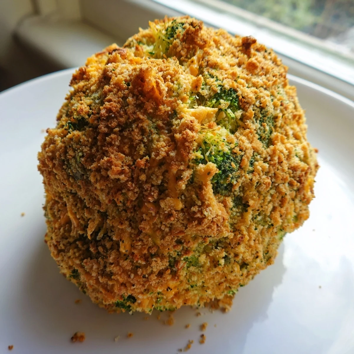 Plate of homemade baked broccoli and cheese balls garnished with fresh parsley and red pepper flakes