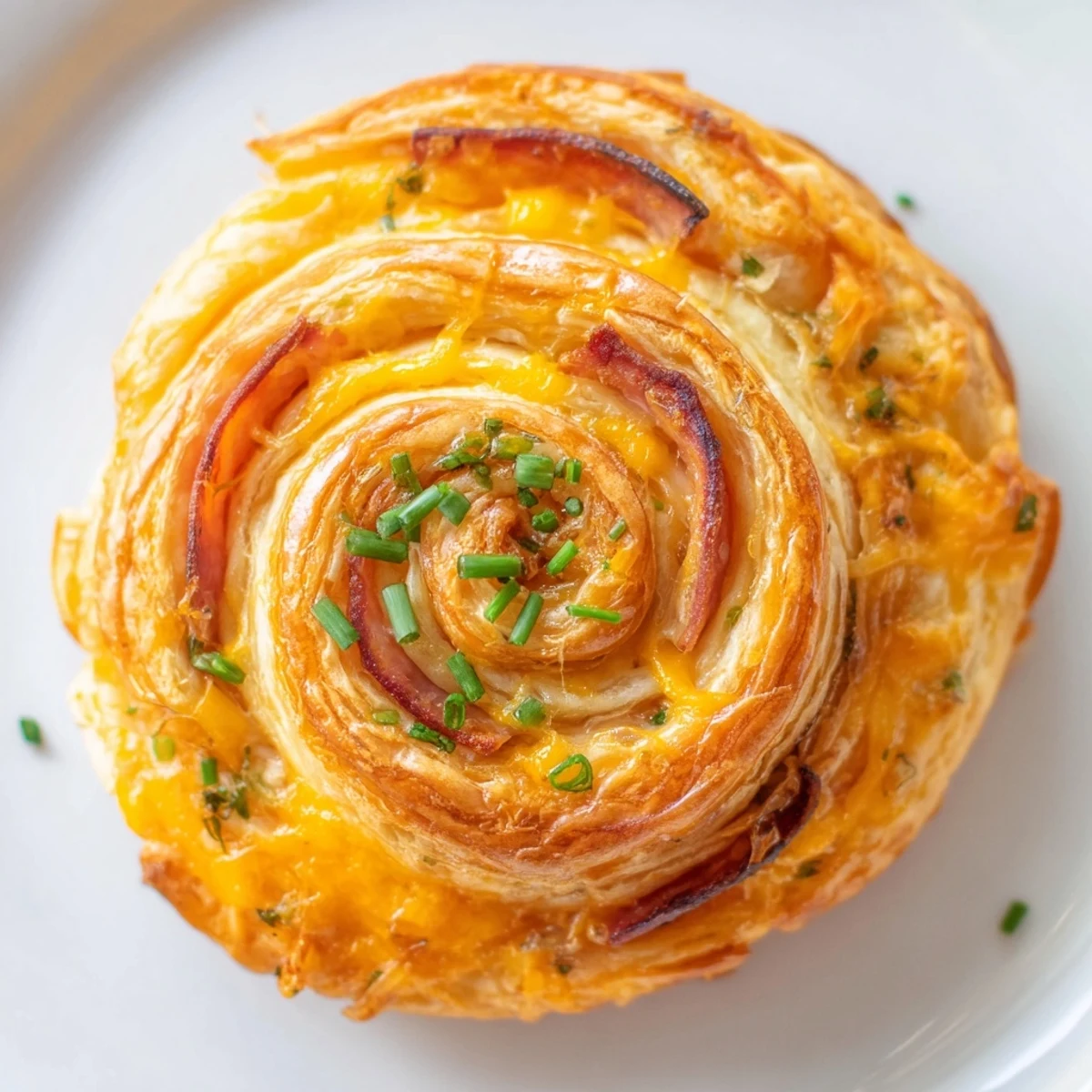 Spiral Easter Ham Cheddar Pinwheels showcasing layers of ham and melted cheddar cheese