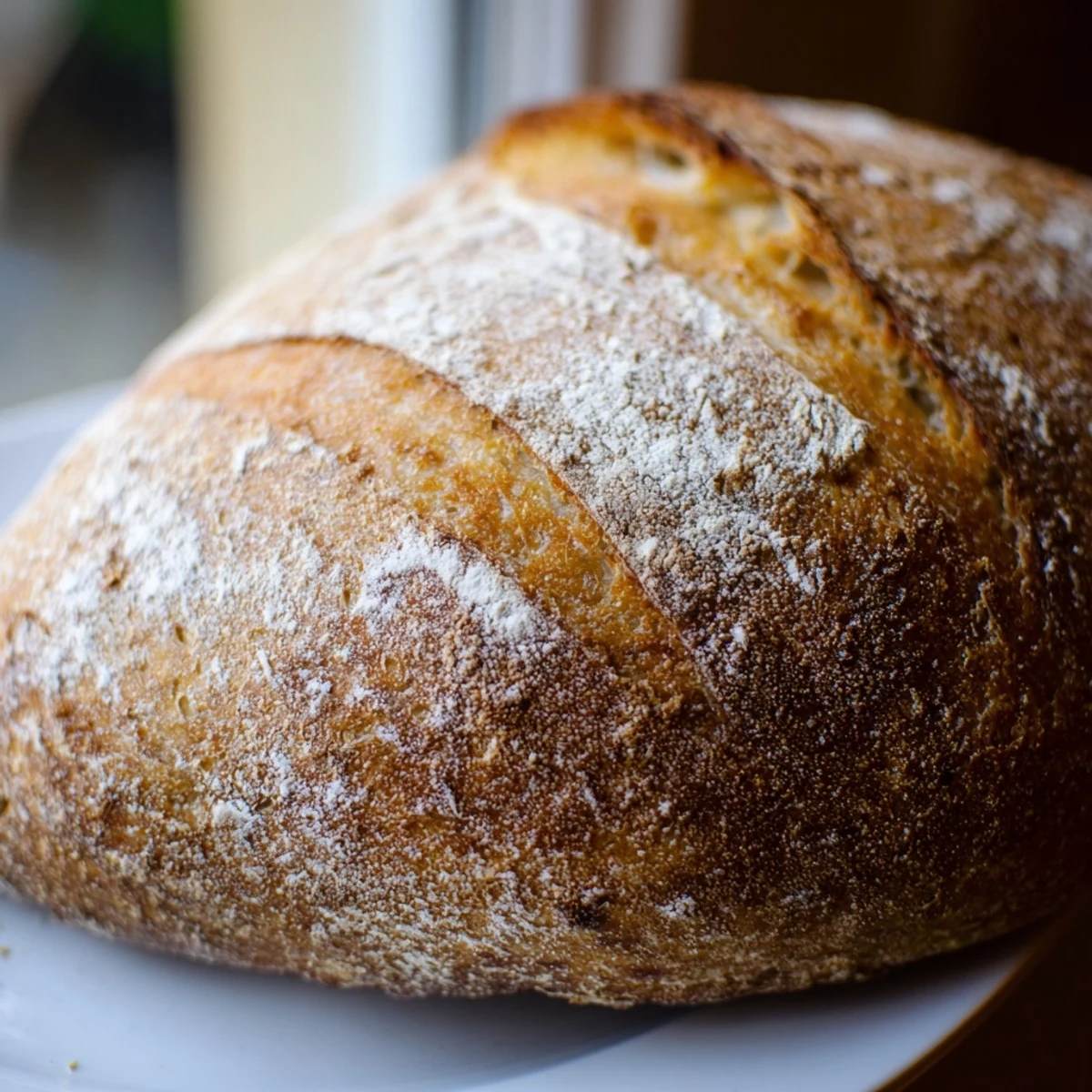 Golden crusty Italian bread loaf with deep slashes and a perfectly browned exterior