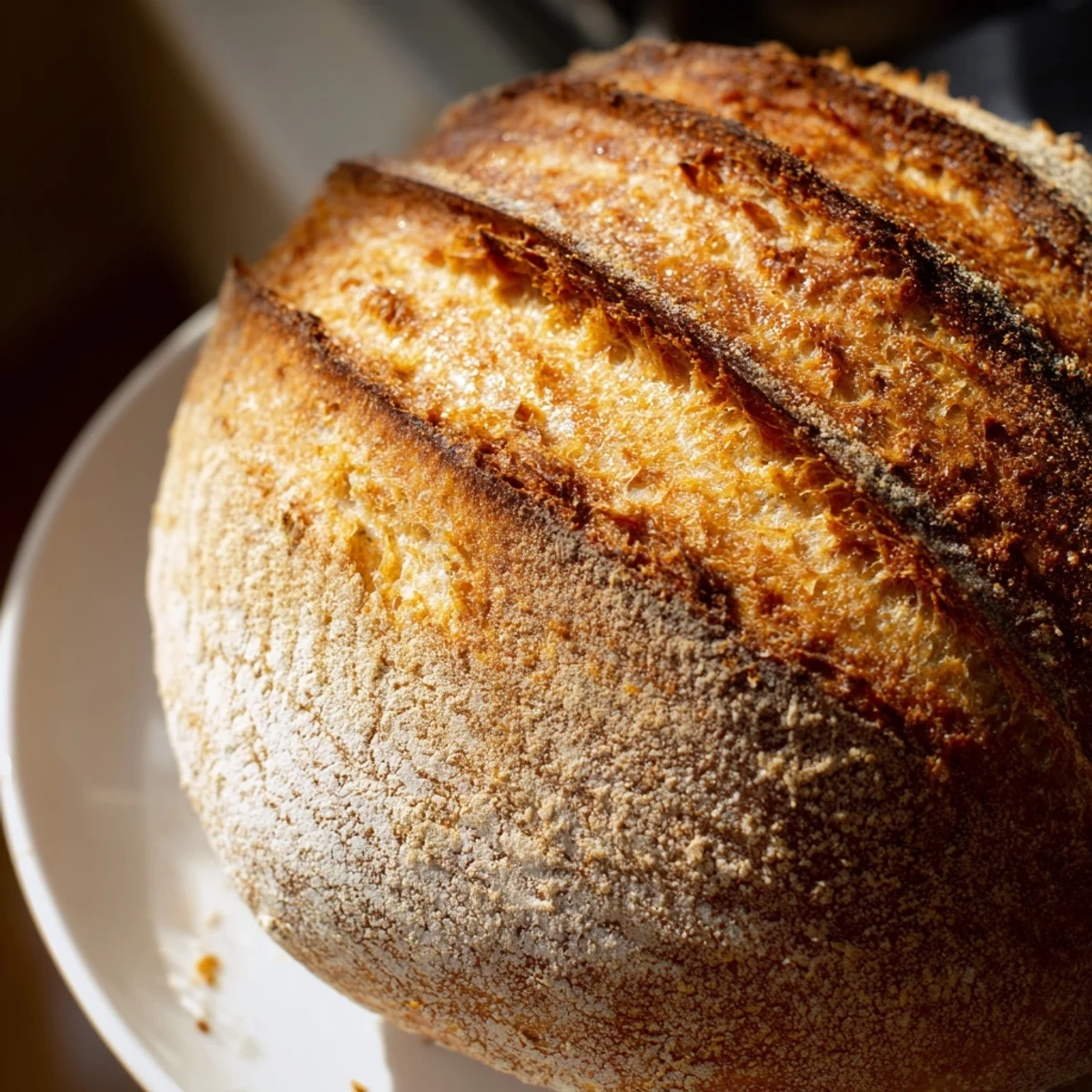 Freshly baked crusty Italian bread cooling on wire rack with artisanal scoring pattern
