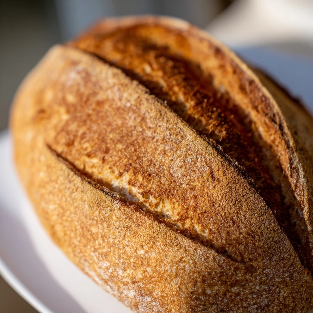 Whole crusty Italian bread sliced revealing soft chewy interior perfect for dipping