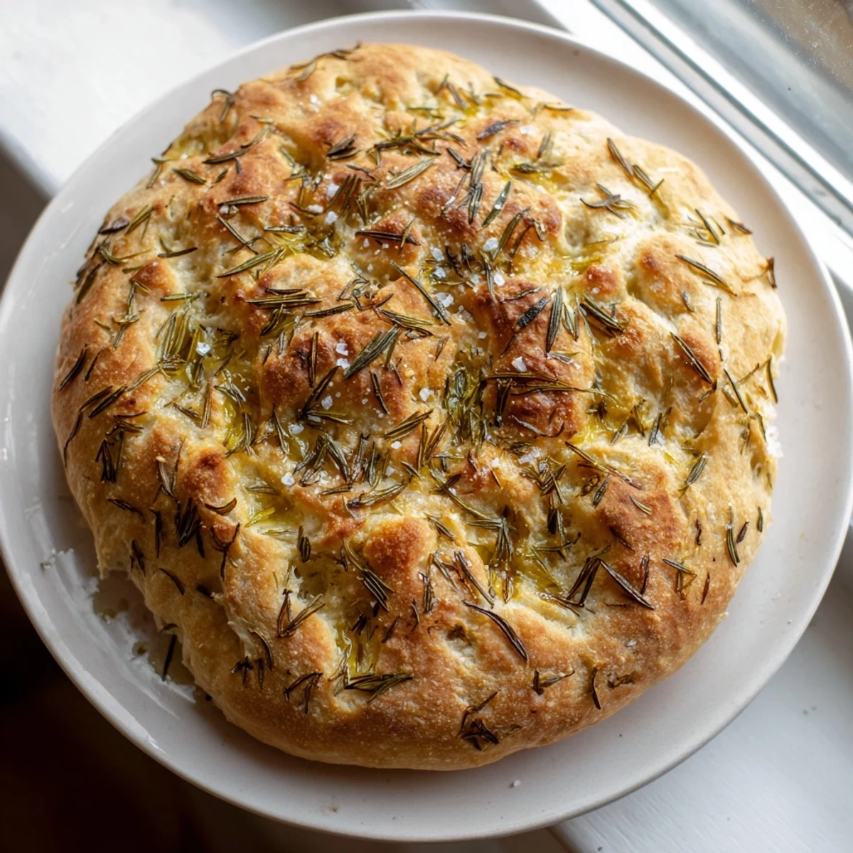 Hearty garlic rosemary skillet bread torn into pieces, showing chewy crumb and golden crust
