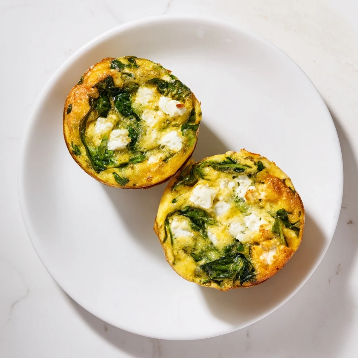 Golden baked egg muffins with spinach and feta in a muffin tin