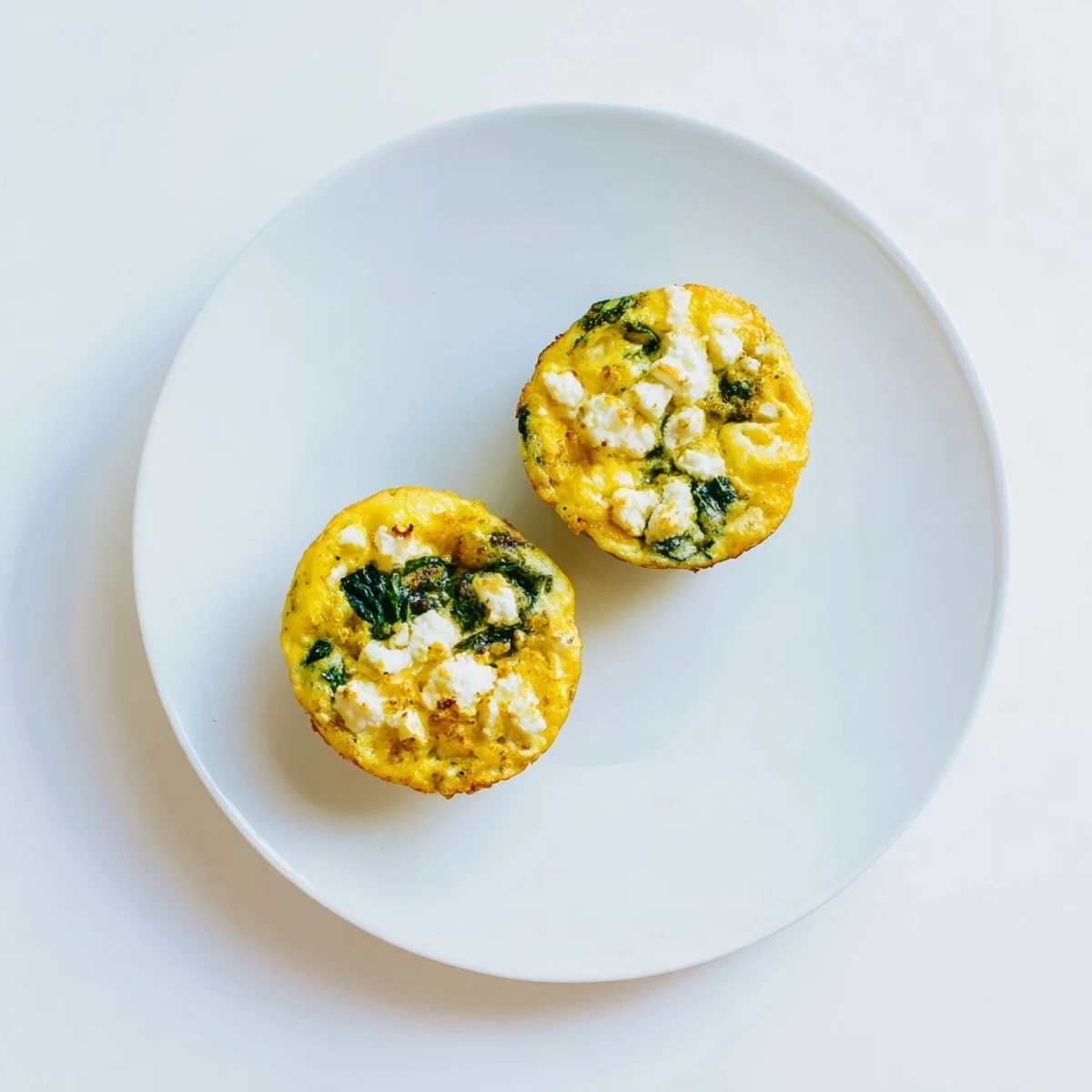 Fluffy egg muffins with spinach and feta served on a white plate