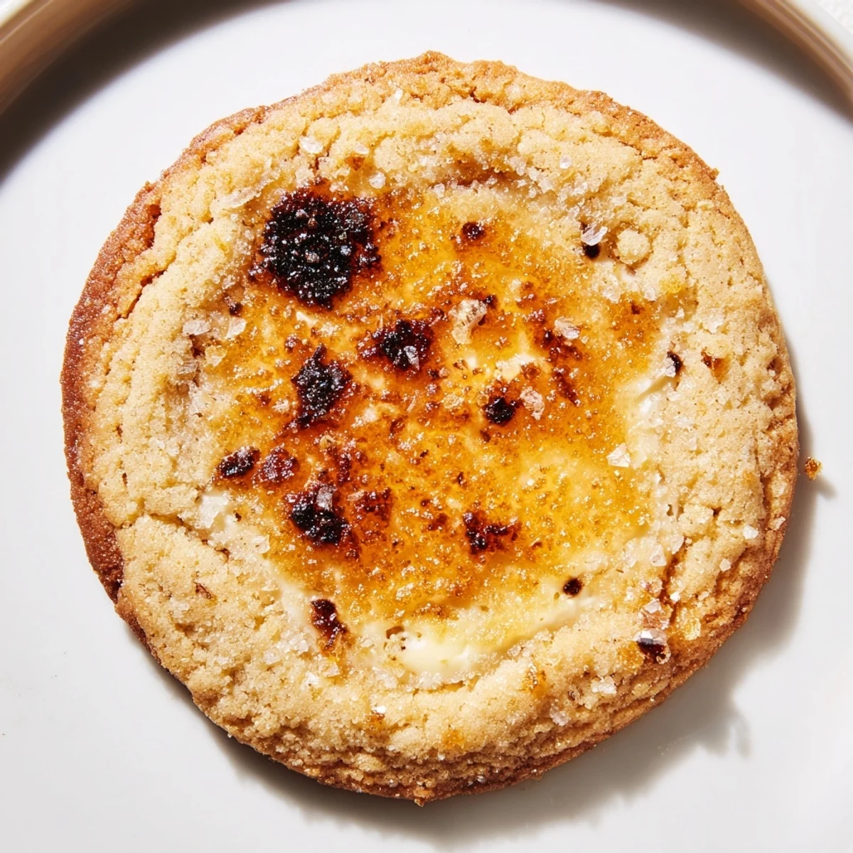 Cracked caramel shell crowns soft baked creme brulee cookies oozing vanilla cream cheese
