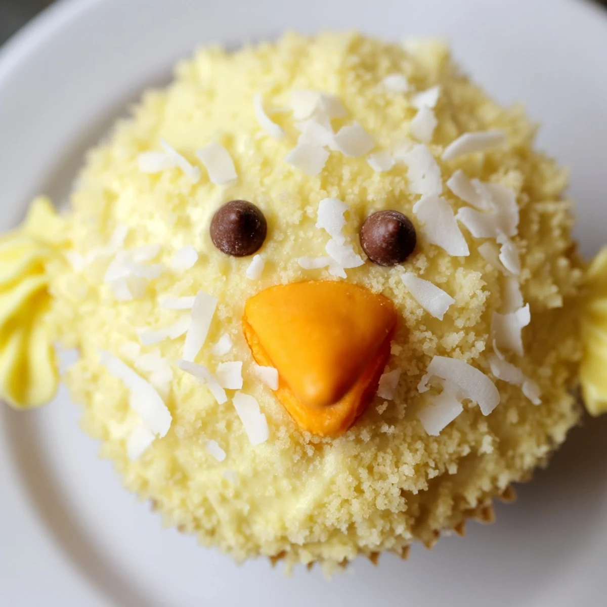 Adorable Easter Chick Cupcakes with fluffy yellow frosting and sweet candy faces on display