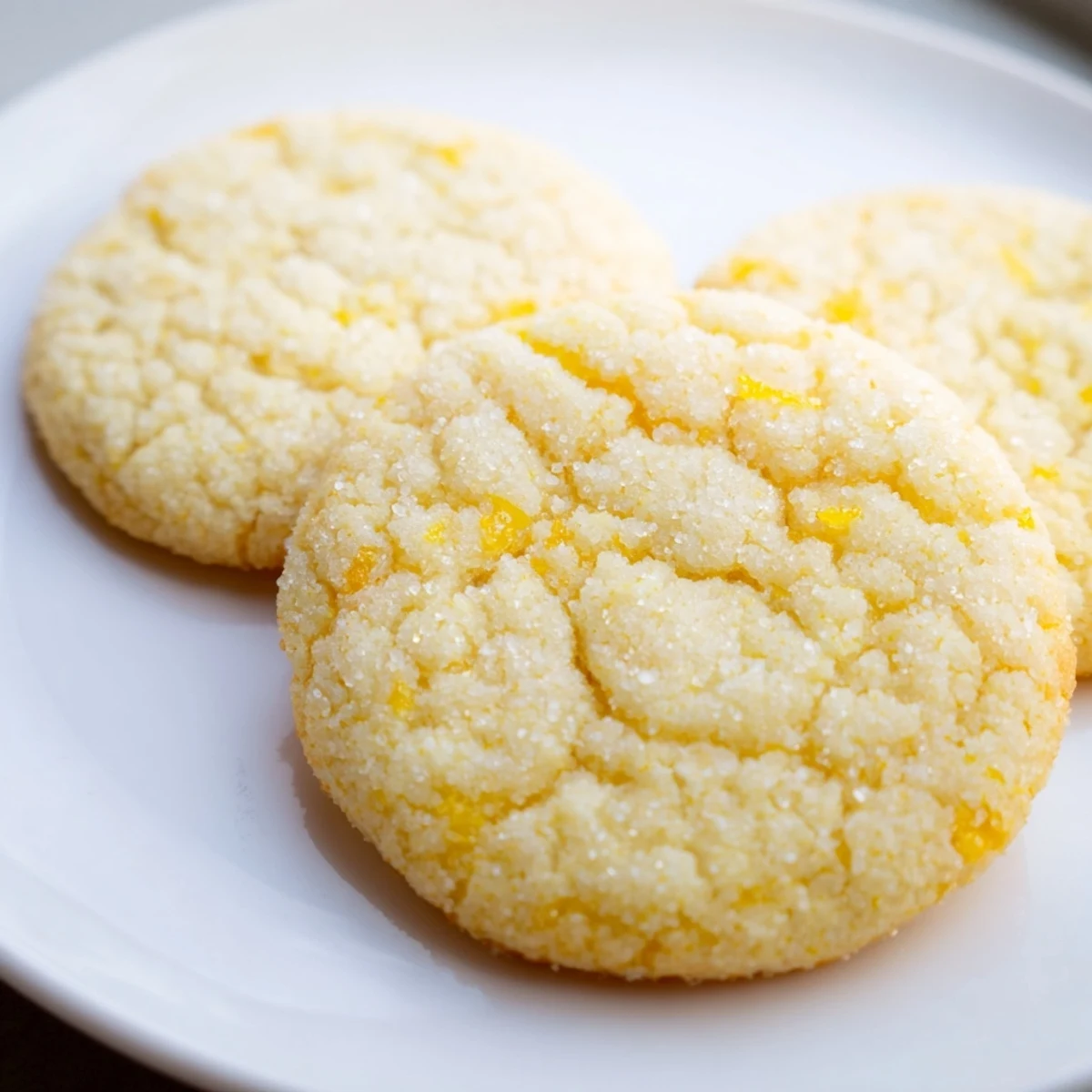 Golden lemon sugar cookies with crackly sugar coating fresh from the oven