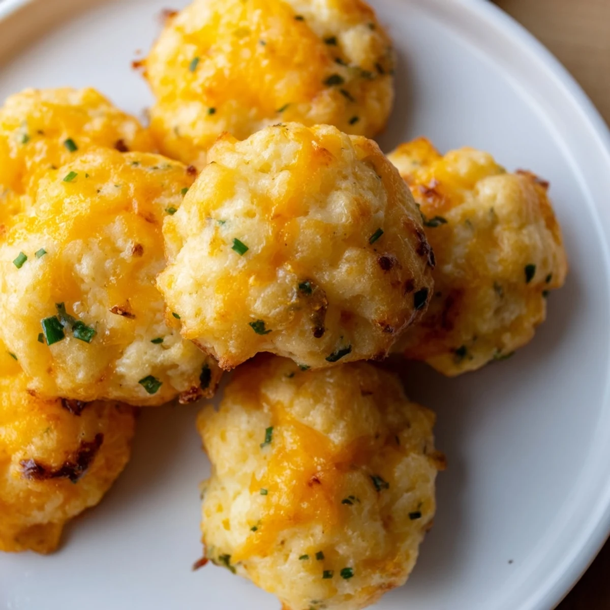 Golden Mashed Potato Cheese Puffs served warm on a rustic white ceramic plate
