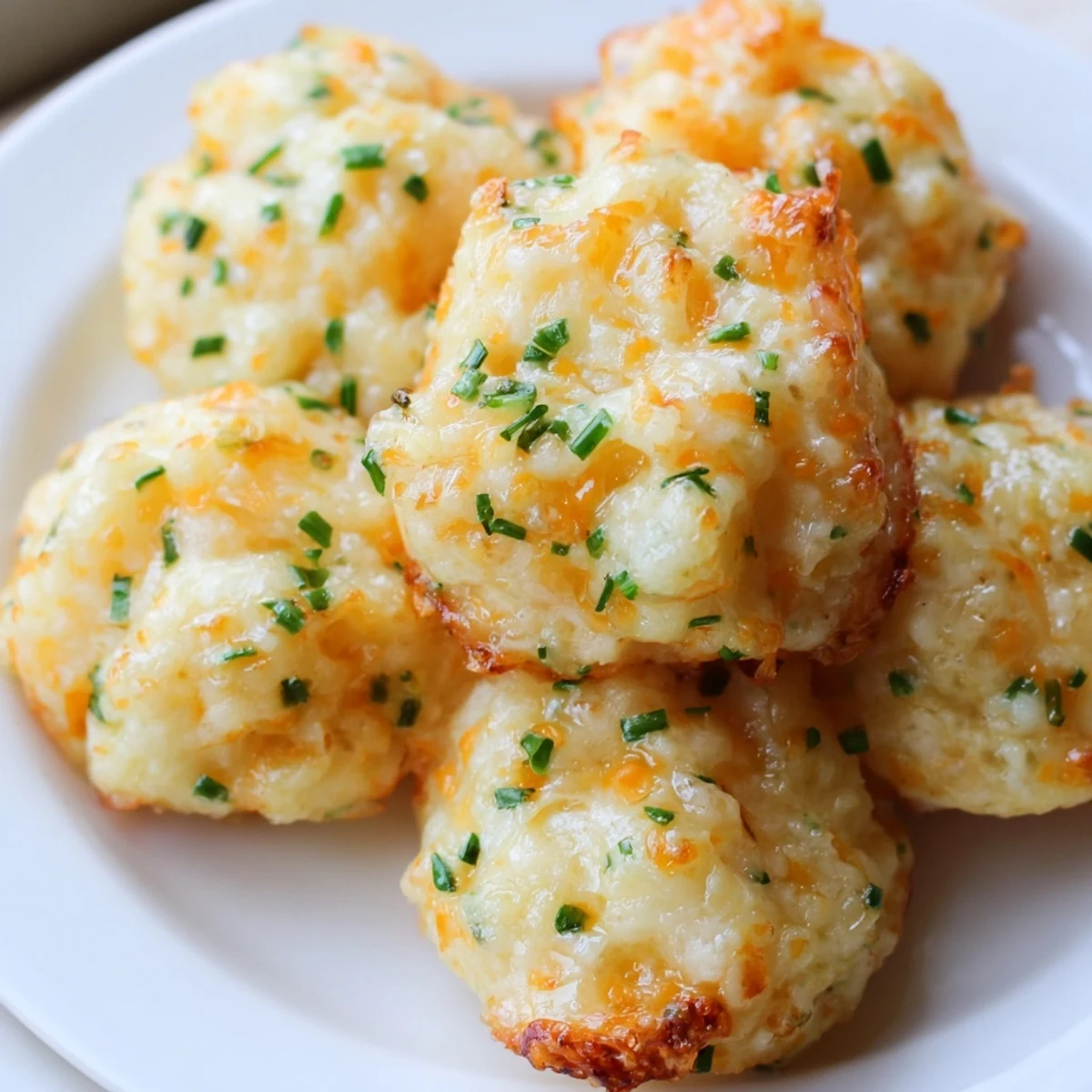 Crispy baked Mashed Potato Cheese Puffs with melted cheddar and fresh green chives