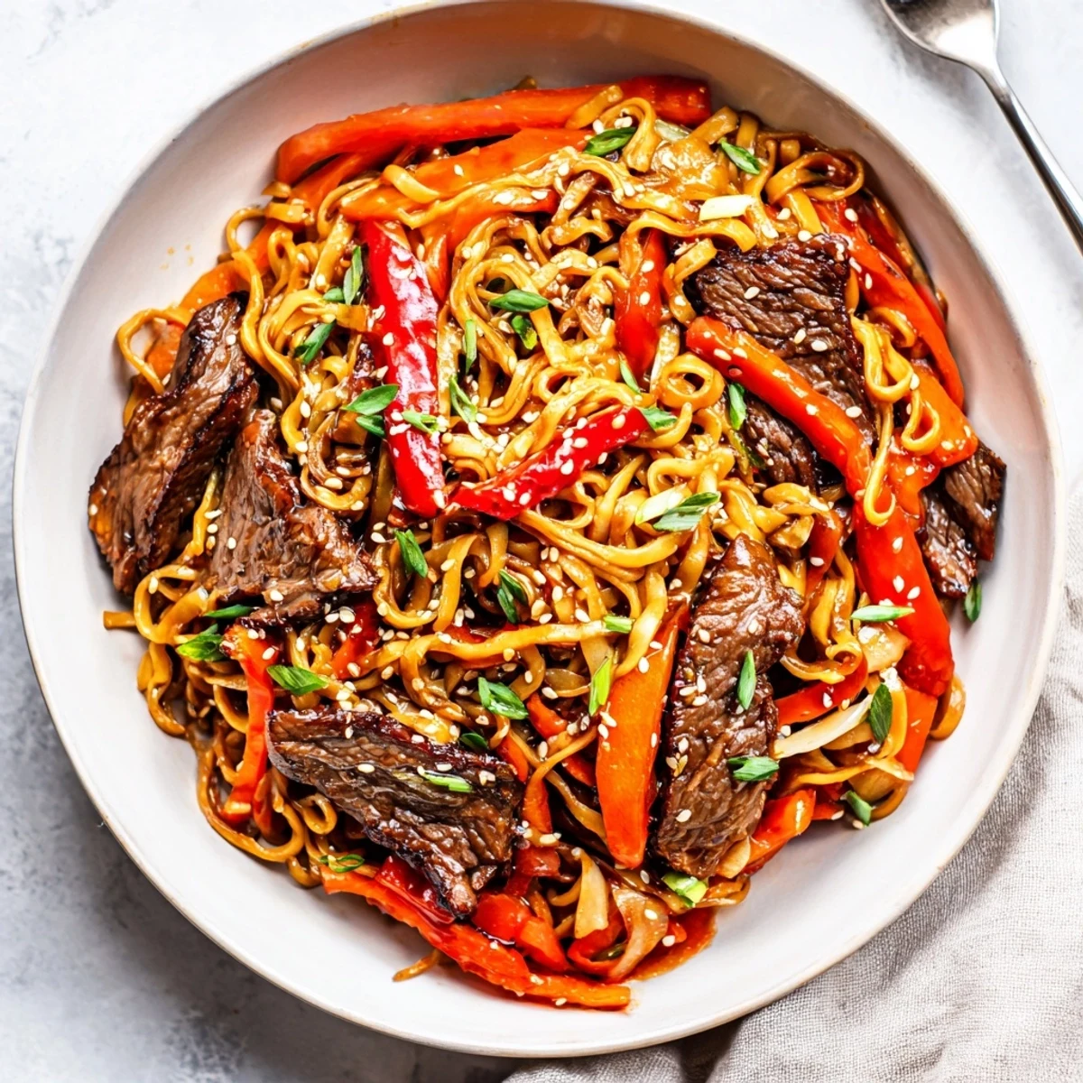 Chewy Sticky Beef Noodles stir-fried with ginger-garlic aroma, perfect weeknight dinner
