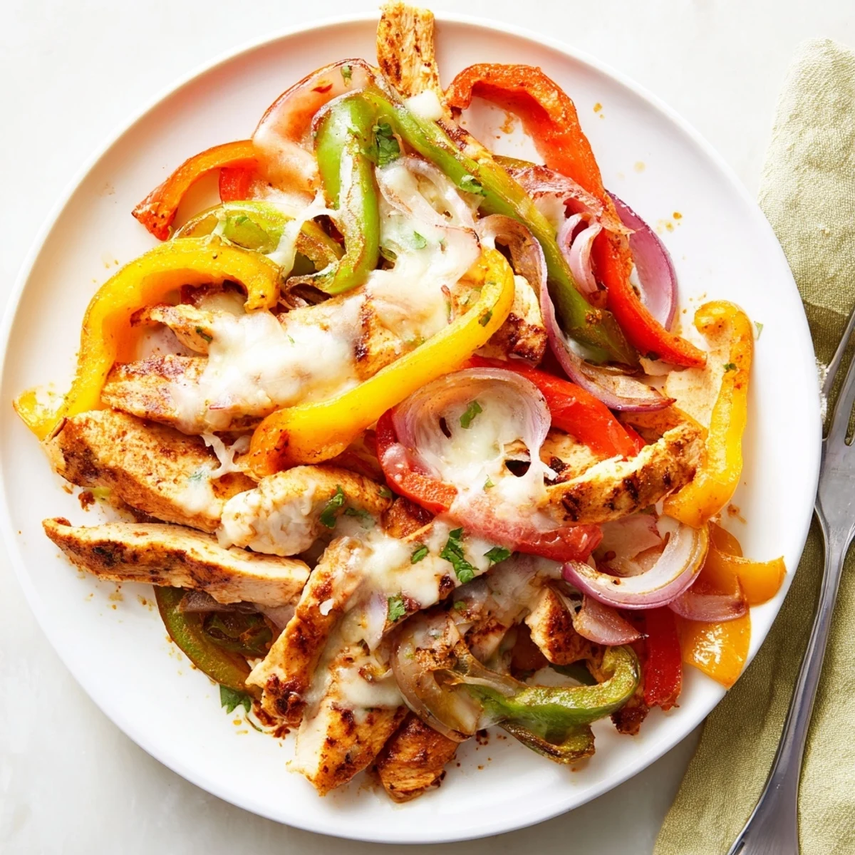 Cheesy Baja Chicken Bell Pepper Skillet served with warm corn tortillas, vibrant peppers