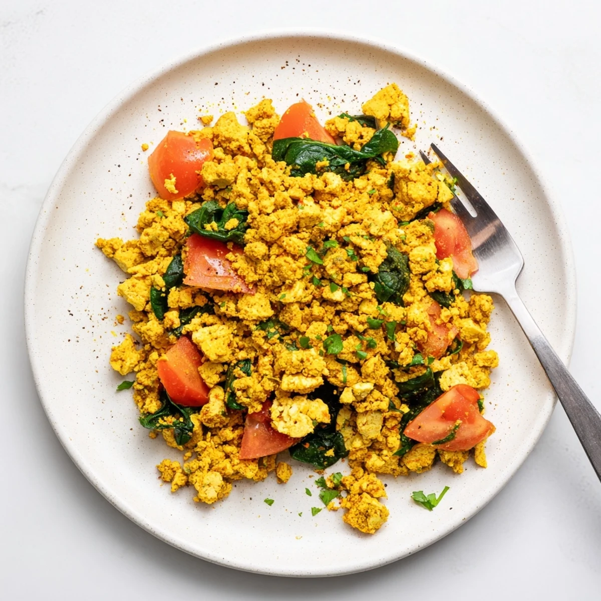 Creamy Tofu Scramble topped with fresh chives, served with avocado toast