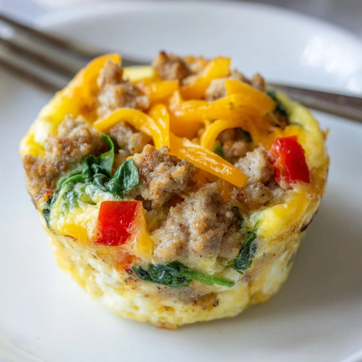 Golden Turkey Sausage Egg Muffins steaming on a rack, savory breakfast bite