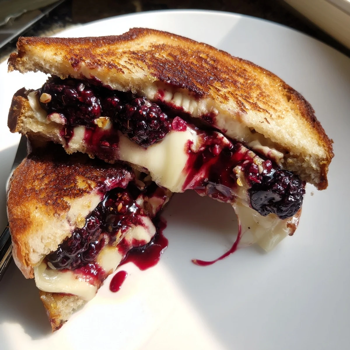 Blackberry Balsamic and Brie Grilled Cheese, skillet-seared with sweet-tart blackberries