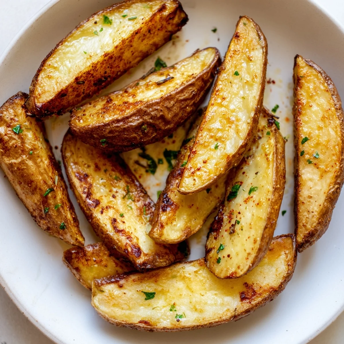 Warm on plate, these Potato Wedges are fluffy inside and ideal for dipping.