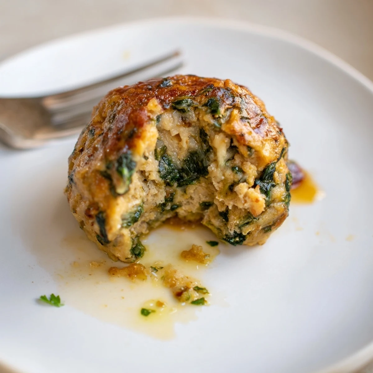 Herb-scented Low Carb Spinach Chicken Meatballs cooling on parchment, ready to serve