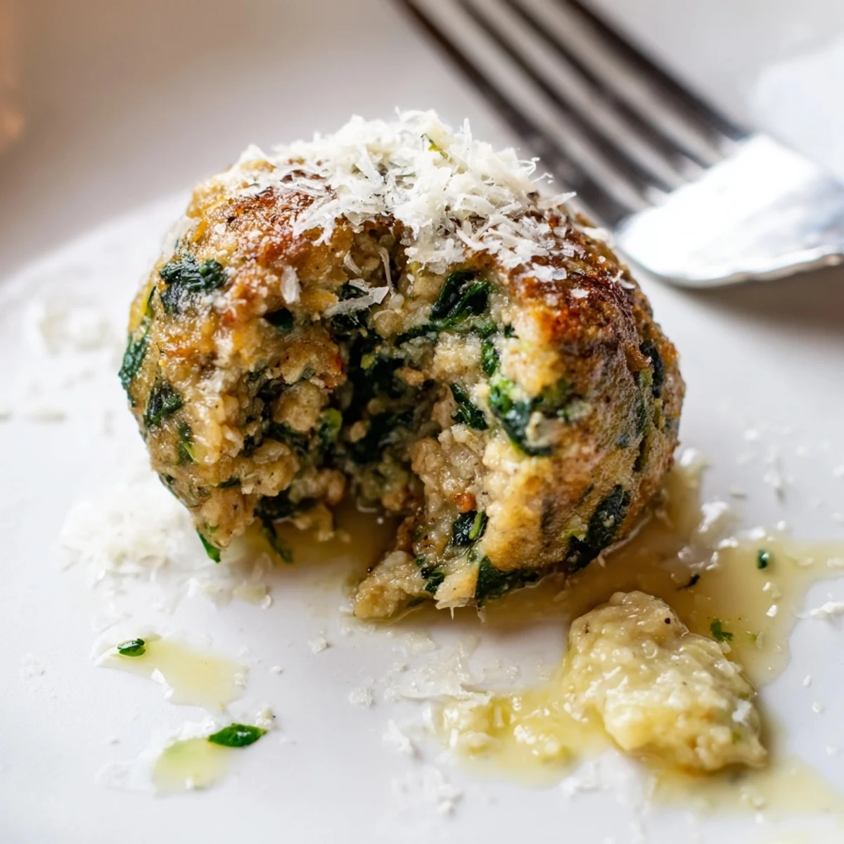 A plate of Low Carb Spinach Chicken Meatballs nestled beside zesty marinara sauce
