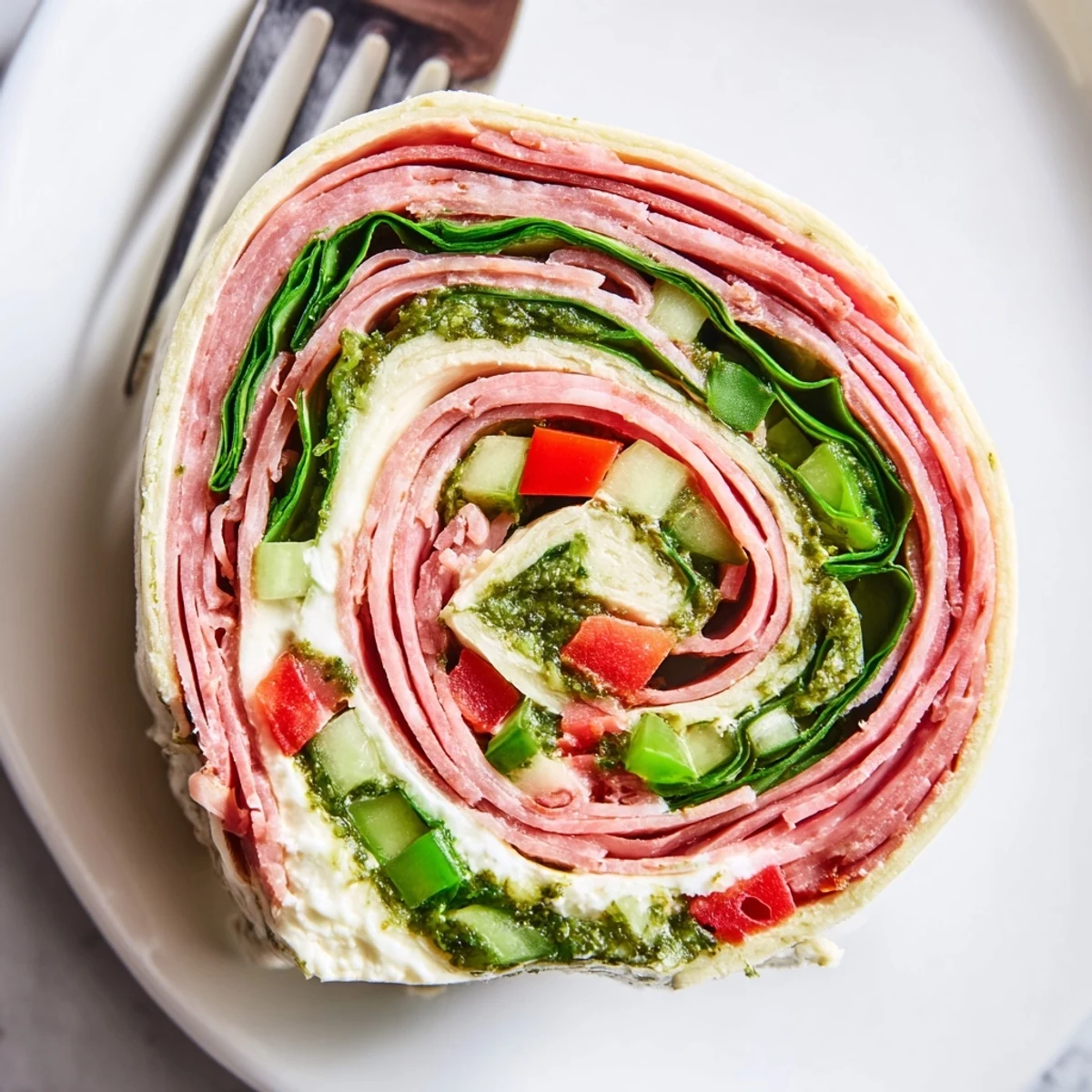 Handheld Italian Pinwheel Sandwiches sliced into bites, perfect for parties and appetizers