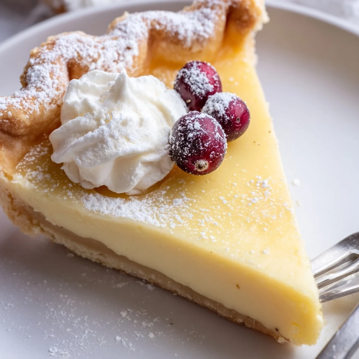 Christmas Eve Custard Pie With Cinnamon Vanilla, golden top dusted with cinnamon  