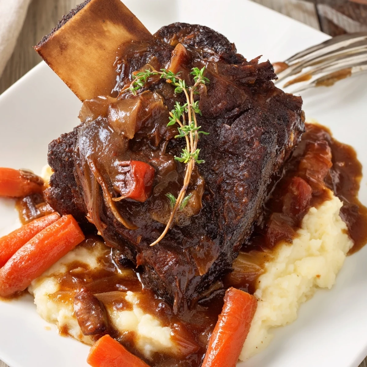 Slow Cooker Beef Short Ribs simmered until fork-tender in rich red wine sauce