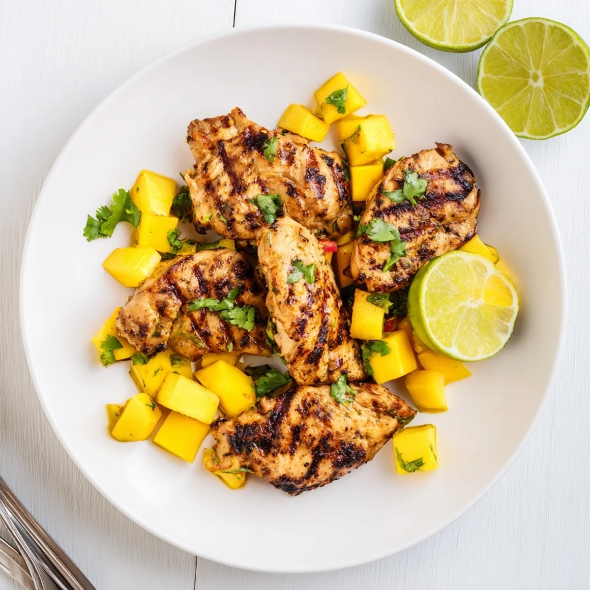 Tender grilled chicken with mango lime sauce brushed generously over the perfectly cooked surface