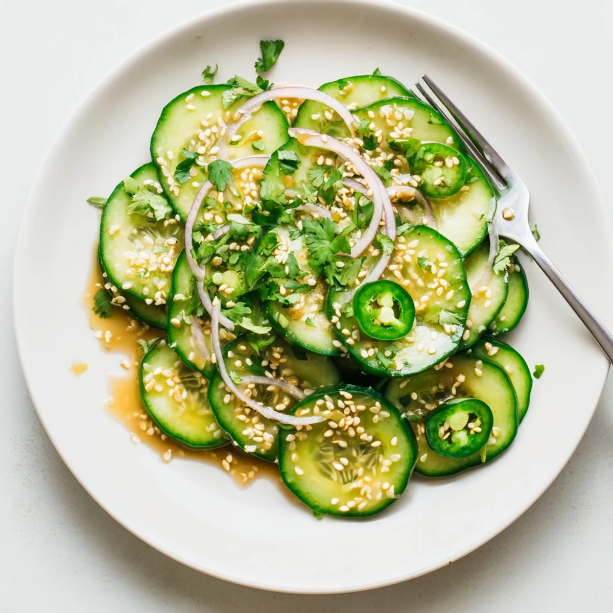 Chilled honey lime cucumber salad featuring thinly sliced vegetables coated in a sweet and tangy lime honey glaze