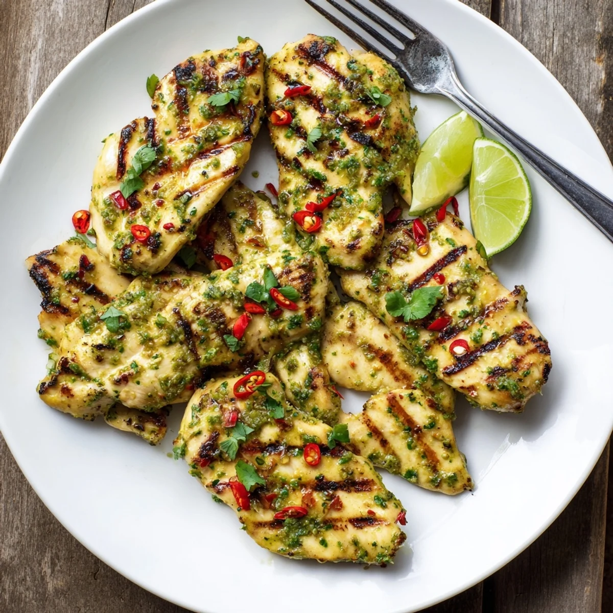 Juicy Mexican-inspired grilled chicken marinated in lime juice and spices, sliced to reveal tender, seasoned meat inside