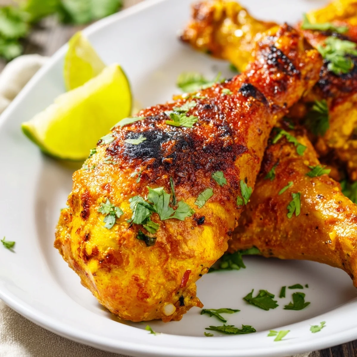Juicy roasted Indonesian chicken drumsticks and thighs basted with fragrant coconut curry marinade served alongside steamed jasmine rice