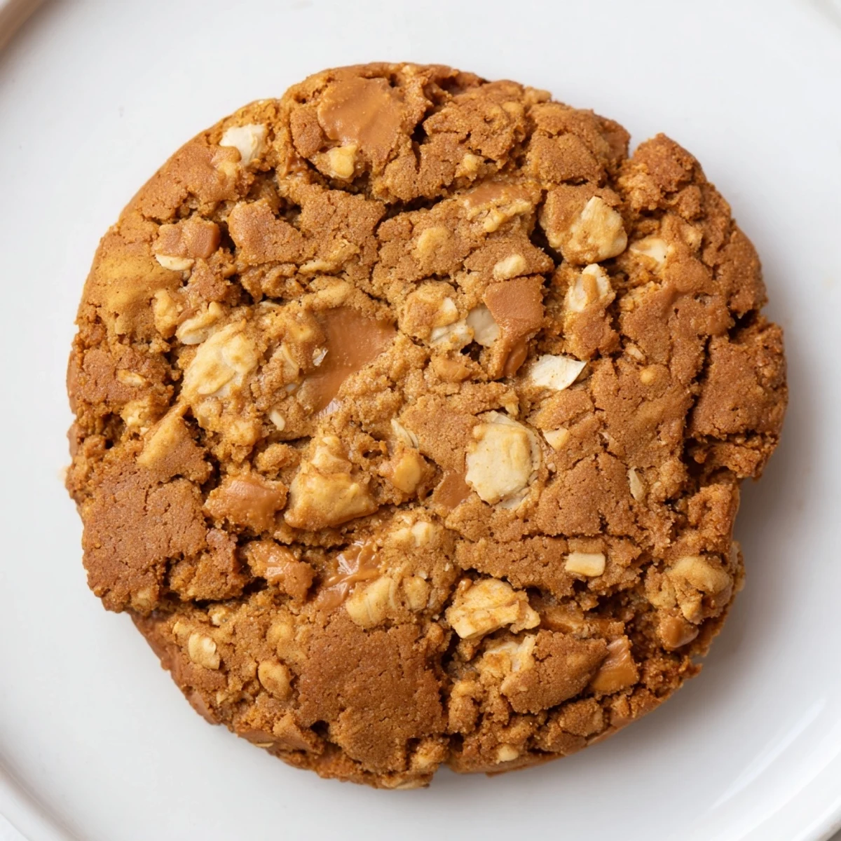 Golden chewy Biscoff oatmeal Lotus cookies with chopped cookie pieces and caramelized edges