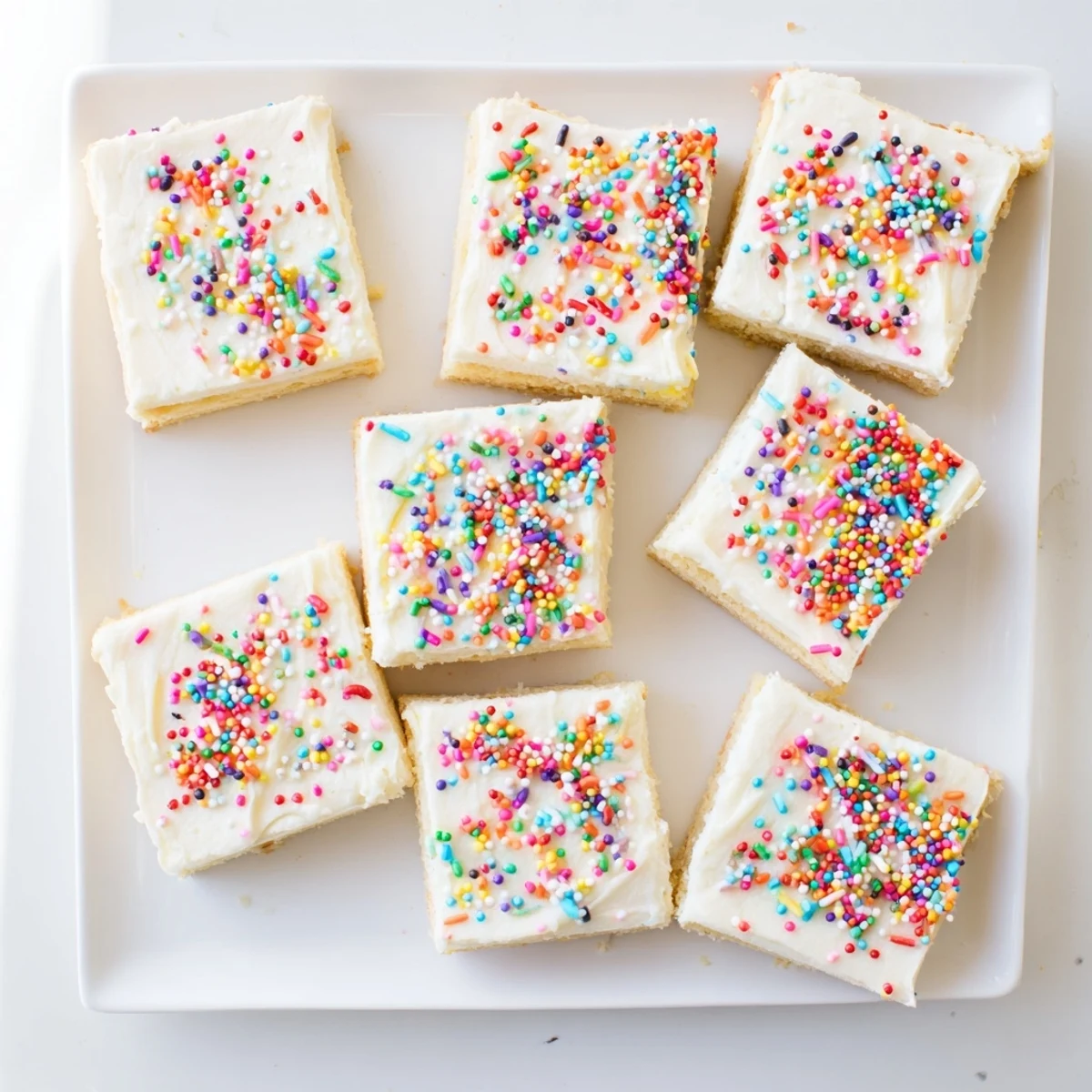 Thick slice of frosted sugar cookie bar showing moist texture beneath white buttercream