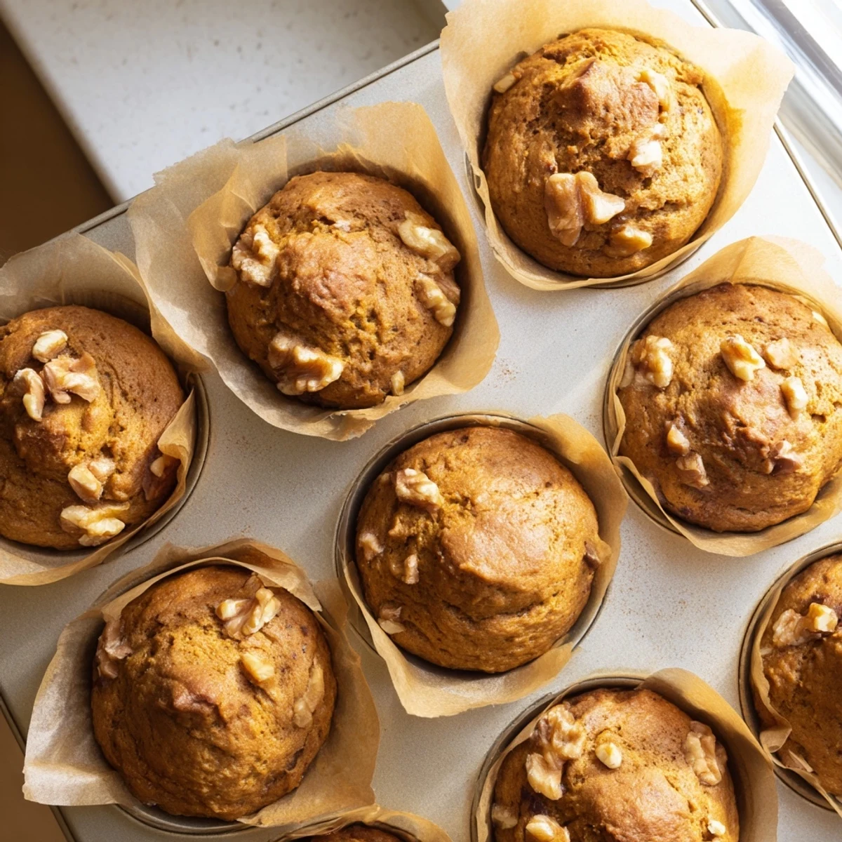 Wholesome butternut squash and banana muffins dusted with cinnamon for breakfast
