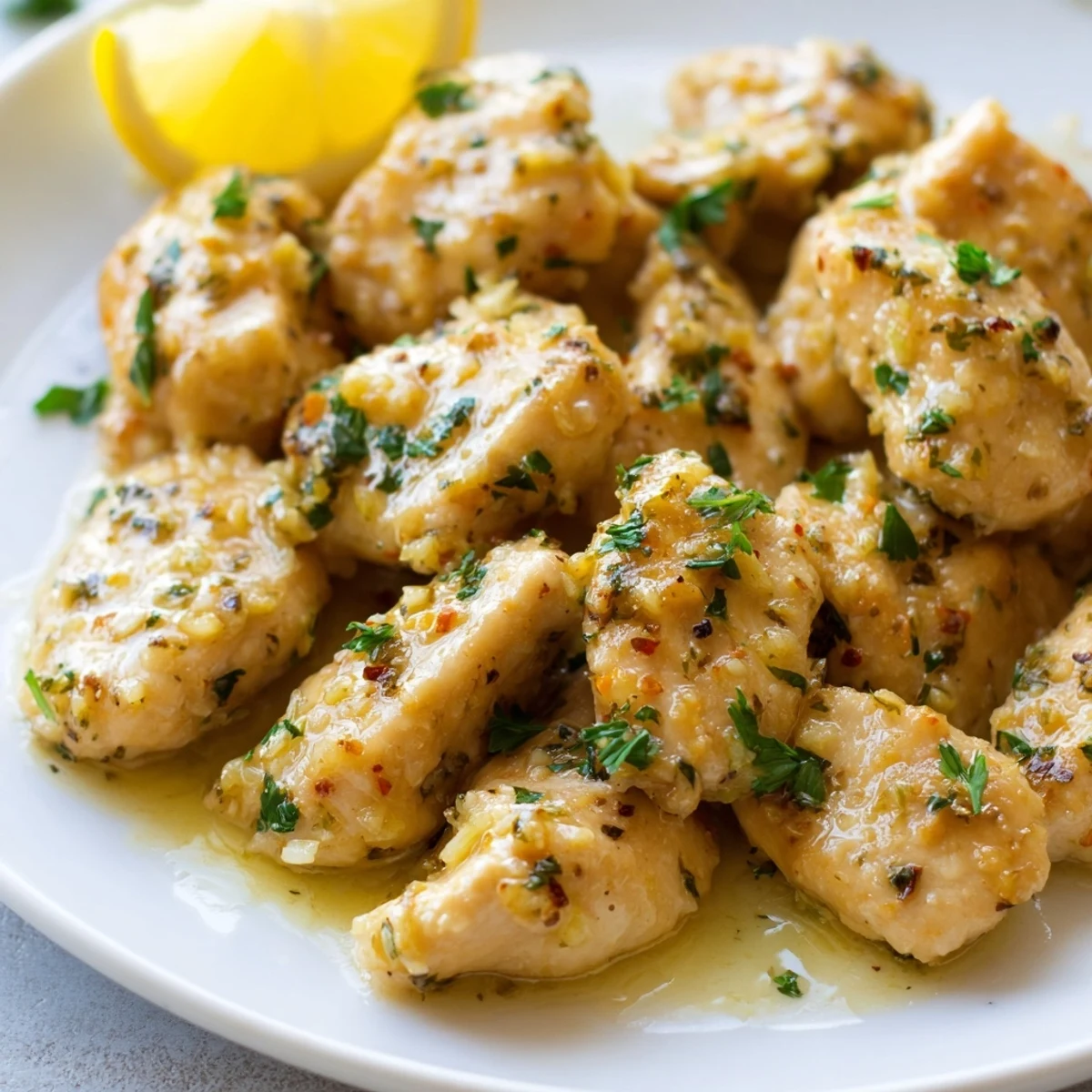 Juicy garlic butter baked chicken breast sliced open revealing tender moist meat