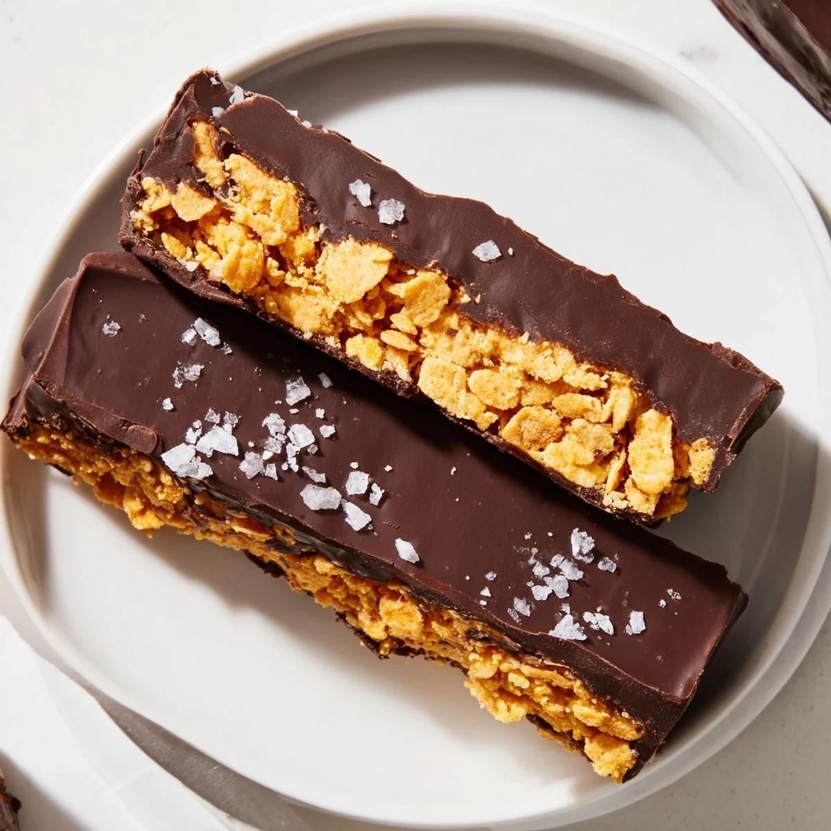 Healthy Homemade Butterfingers bars with a crunchy peanut butter center dipped in glossy dark chocolate