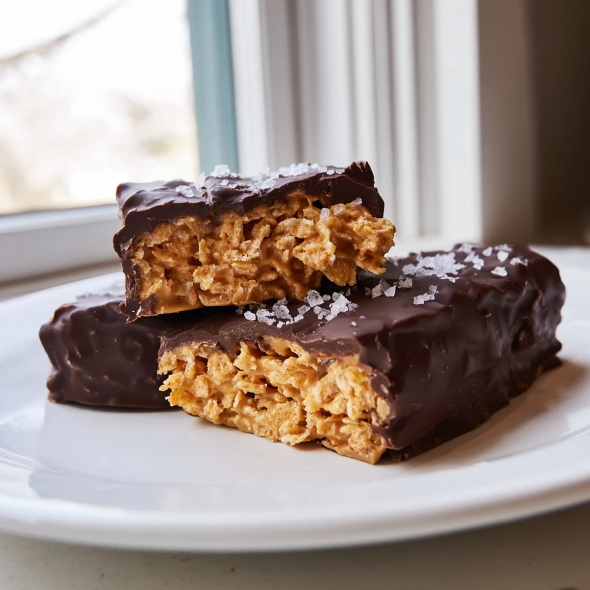 Glossy chocolate-coated Healthy Homemade Butterfingers cut into bars on a rustic parchment-lined baking sheet