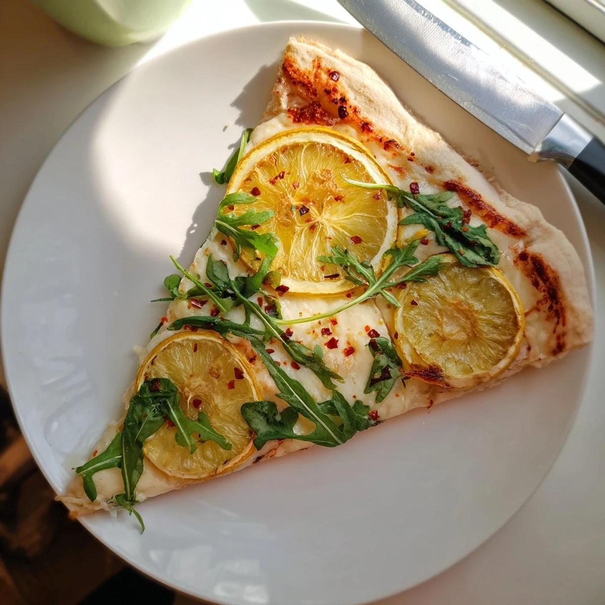 Savory Zesty Summer Lemon Pizza on a wooden board featuring crisp crust and citrus zest